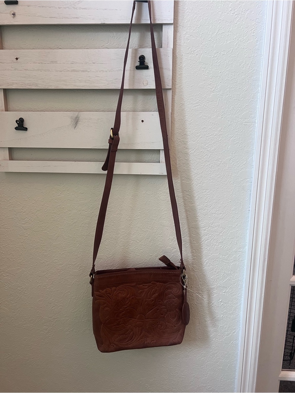 Born Tilton Brown Floral Leather Crossbody Bag